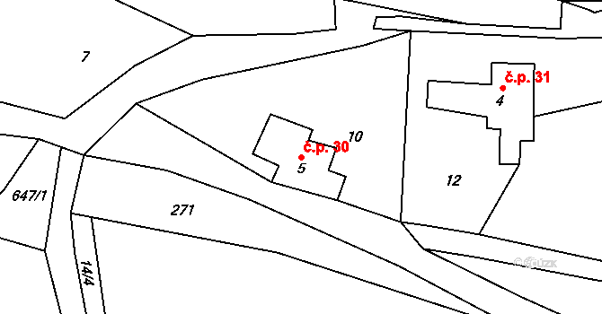 Černovír 30, Ústí nad Orlicí na parcele st. 5 v KÚ Černovír u Ústí nad Orlicí, Katastrální mapa