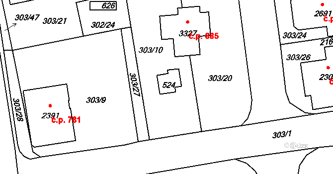 Úšovice 408, Mariánské Lázně na parcele st. 524 v KÚ Úšovice, Katastrální mapa