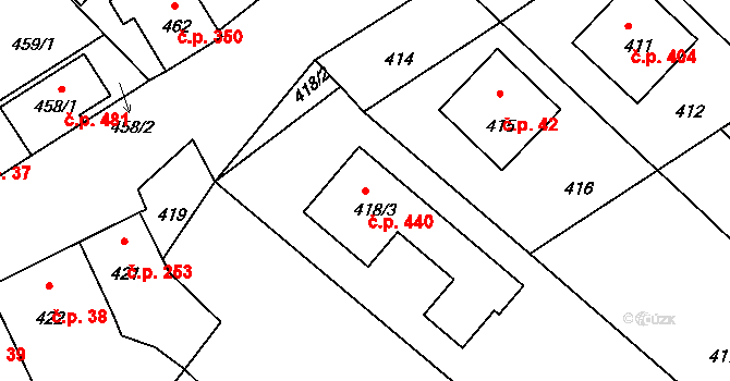 Telnice 440 na parcele st. 418/3 v KÚ Telnice u Brna, Katastrální mapa