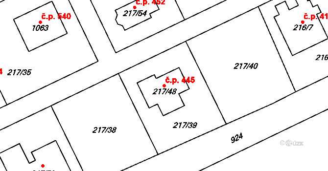 Kostomlaty nad Labem 445 na parcele st. 217/48 v KÚ Kostomlaty nad Labem, Katastrální mapa