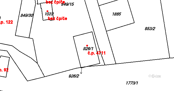 Jablonecké Paseky 4711, Jablonec nad Nisou na parcele st. 926/1 v KÚ Jablonecké Paseky, Katastrální mapa