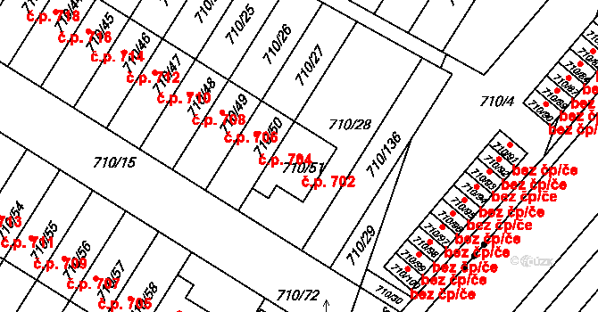 Poříčí 702, Boršov nad Vltavou na parcele st. 710/51 v KÚ Boršov nad Vltavou, Katastrální mapa