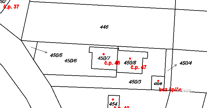 Šnepov 46, Ostrá na parcele st. 450/7 v KÚ Ostrá, Katastrální mapa