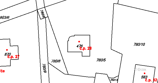 Nedvězí 28, Rabyně na parcele st. 476 v KÚ Rabyně, Katastrální mapa