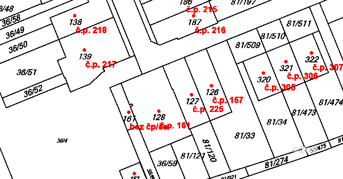 Nupaky 225 na parcele st. 127 v KÚ Nupaky, Katastrální mapa
