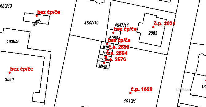 Žatec 2593 na parcele st. 1910/5 v KÚ Žatec, Katastrální mapa