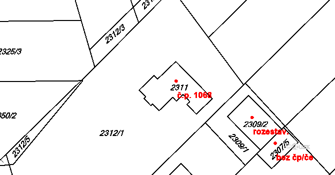Bučovice 1068 na parcele st. 2311 v KÚ Bučovice, Katastrální mapa