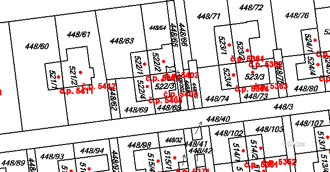 Otrokovice 5403 na parcele st. 522/3 v KÚ Otrokovice, Katastrální mapa