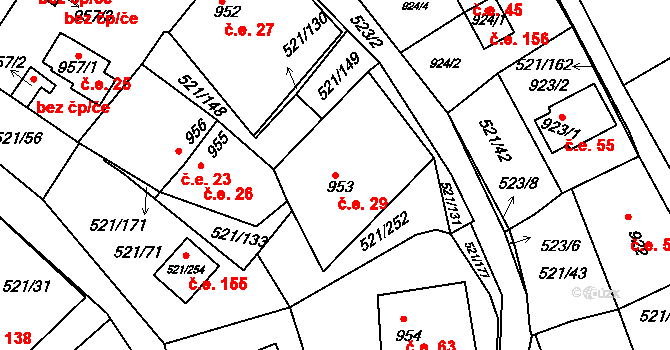 Hradec 29, Rokle na parcele st. 953 v KÚ Rokle, Katastrální mapa