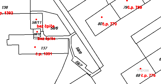 Lutyně 1337, Orlová na parcele st. 58/9 v KÚ Horní Lutyně, Katastrální mapa