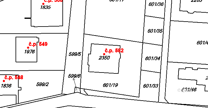 Příbram VI-Březové Hory 582, Příbram na parcele st. 2350 v KÚ Březové Hory, Katastrální mapa