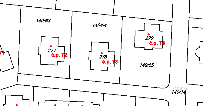 Trnová 73 na parcele st. 278 v KÚ Trnová u Jíloviště, Katastrální mapa