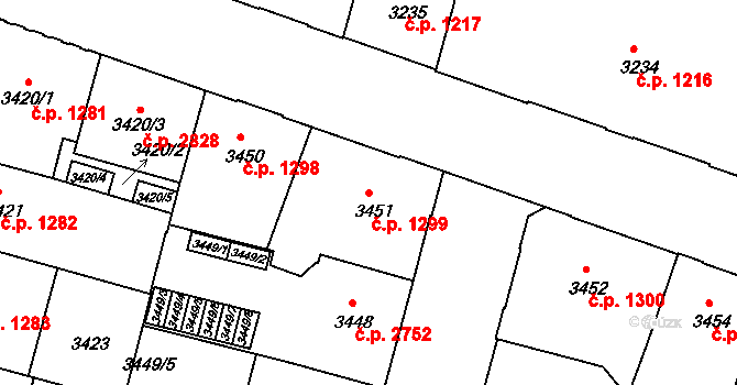 České Budějovice 3 1299, České Budějovice na parcele st. 3451 v KÚ České Budějovice 3, Katastrální mapa