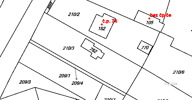Obora 3, Doksy na parcele st. 167 v KÚ Obora v Podbezdězí, Katastrální mapa