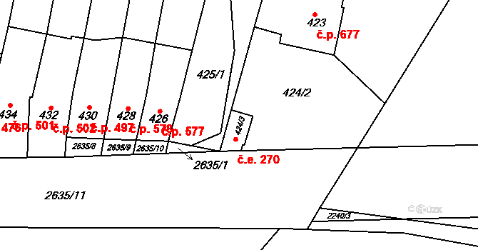 Oslavany 270 na parcele st. 424/3 v KÚ Oslavany, Katastrální mapa