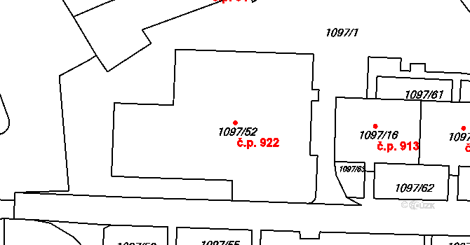 Podbořany 922 na parcele st. 1097/52 v KÚ Podbořany, Katastrální mapa