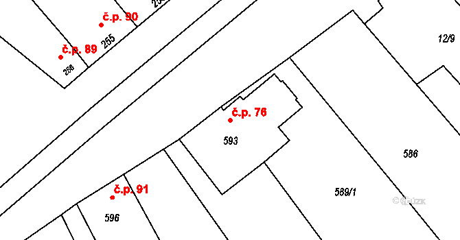 Jevišovka 76 na parcele st. 593 v KÚ Jevišovka, Katastrální mapa