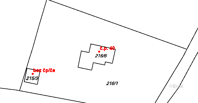 Záborná Lhota 40, Chotilsko na parcele st. 216/6 v KÚ Záborná Lhota, Katastrální mapa