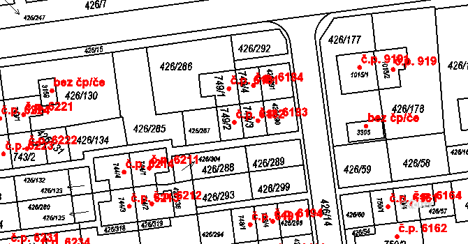 Otrokovice 6182 na parcele st. 749/2 v KÚ Otrokovice, Katastrální mapa