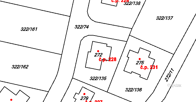 Bubovice 228 na parcele st. 272 v KÚ Bubovice, Katastrální mapa
