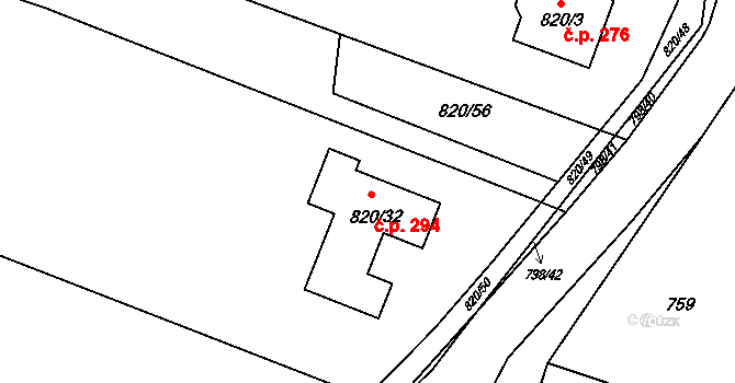 Suché Lazce 294, Opava na parcele st. 820/32 v KÚ Suché Lazce, Katastrální mapa