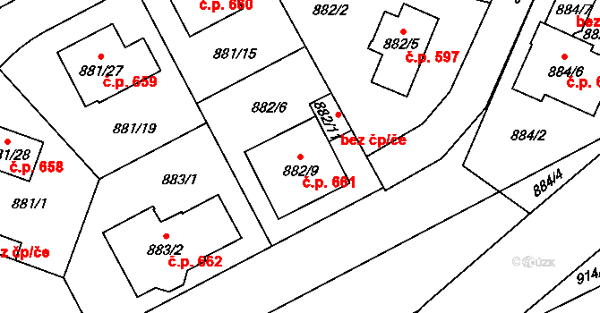 Zbýšov 661 na parcele st. 882/9 v KÚ Zbýšov u Oslavan, Katastrální mapa