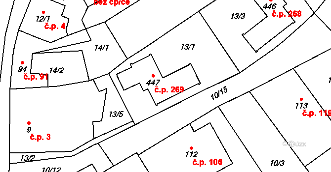 Přerov XI-Vinary 269, Přerov na parcele st. 447 v KÚ Vinary u Přerova, Katastrální mapa