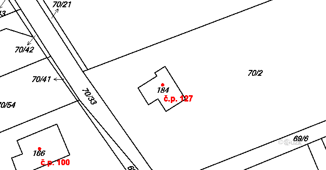 Horní Stakory 127, Kosmonosy na parcele st. 184 v KÚ Horní Stakory, Katastrální mapa