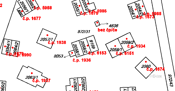 Zlín 6153 na parcele st. 2058/2 v KÚ Zlín, Katastrální mapa