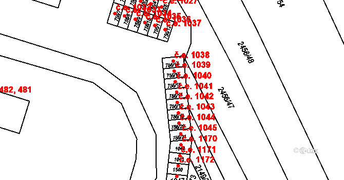 Dědice 1040, Vyškov na parcele st. 756/16 v KÚ Dědice u Vyškova, Katastrální mapa
