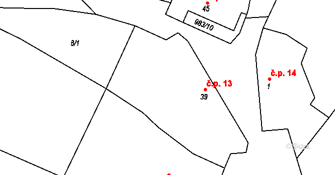 Lbosín 13, Divišov na parcele st. 39 v KÚ Lbosín, Katastrální mapa