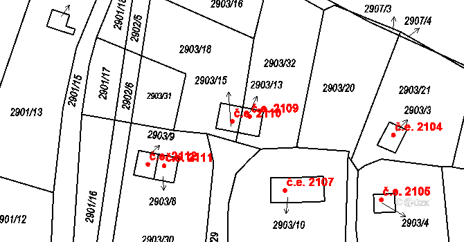 Kadaň 2110 na parcele st. 2903/15 v KÚ Kadaň, Katastrální mapa