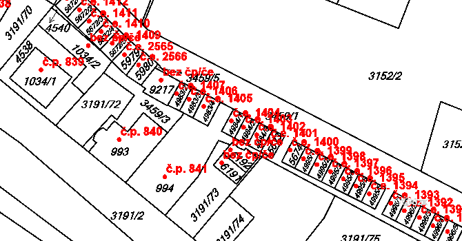 Zlín 1404 na parcele st. 4984/1 v KÚ Zlín, Katastrální mapa