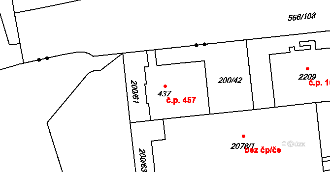 Hrabůvka 457, Ostrava na parcele st. 437 v KÚ Hrabůvka, Katastrální mapa