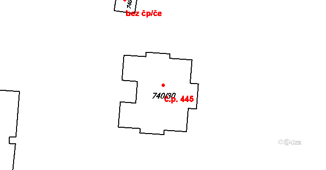 Výškovice 445, Ostrava na parcele st. 740/30 v KÚ Výškovice u Ostravy, Katastrální mapa