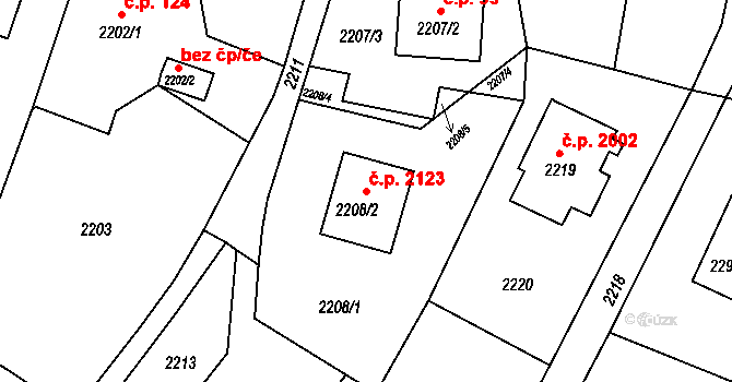 Poruba 2123, Ostrava na parcele st. 2208/2 v KÚ Poruba, Katastrální mapa
