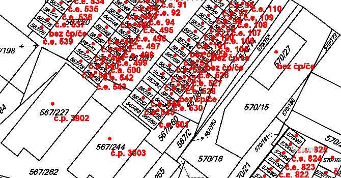 Vyškov-Předměstí 3529, Vyškov na parcele st. 567/66 v KÚ Vyškov, Katastrální mapa