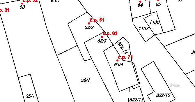 Hoštice 71, Hoštice-Heroltice na parcele st. 63/4 v KÚ Hoštice, Katastrální mapa