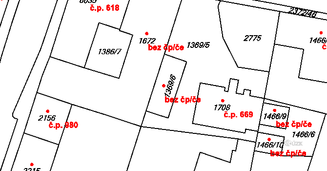 Cheb 38802201 na parcele st. 1369/6 v KÚ Cheb, Katastrální mapa