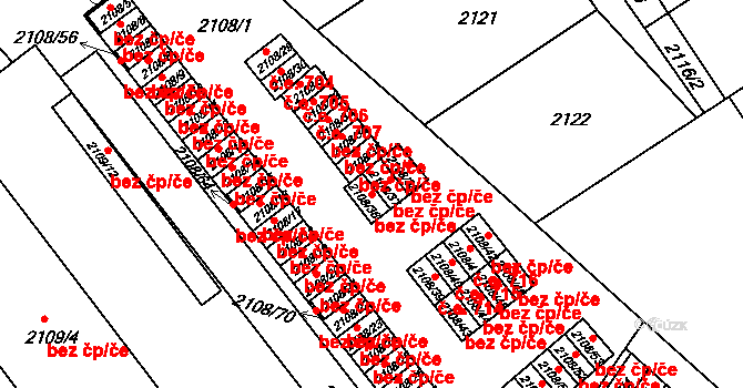 Teplice 39137201 na parcele st. 2108/36 v KÚ Teplice-Trnovany, Katastrální mapa