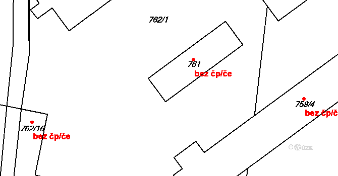 Zruč-Senec 39644201 na parcele st. 761 v KÚ Zruč, Katastrální mapa