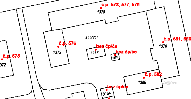 Polička 40152201 na parcele st. 2966 v KÚ Polička, Katastrální mapa