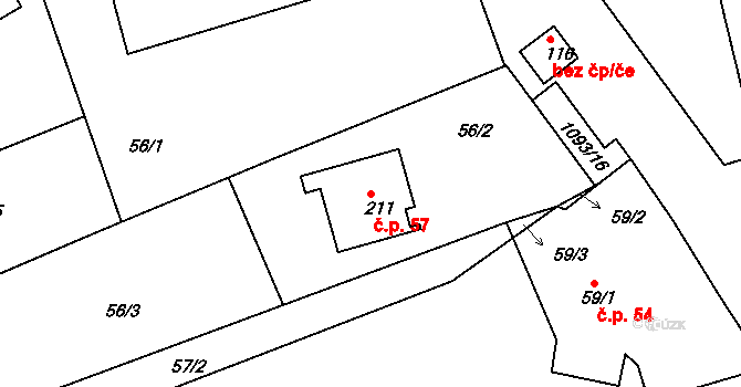Milonice 57 na parcele st. 211 v KÚ Milonice, Katastrální mapa