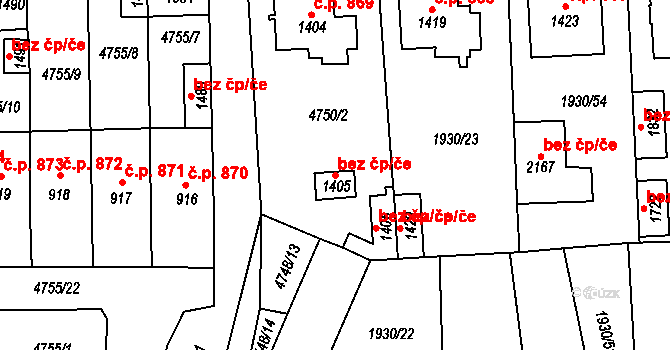 Hrušovany nad Jevišovkou 40959201 na parcele st. 1405 v KÚ Hrušovany nad Jevišovkou, Katastrální mapa