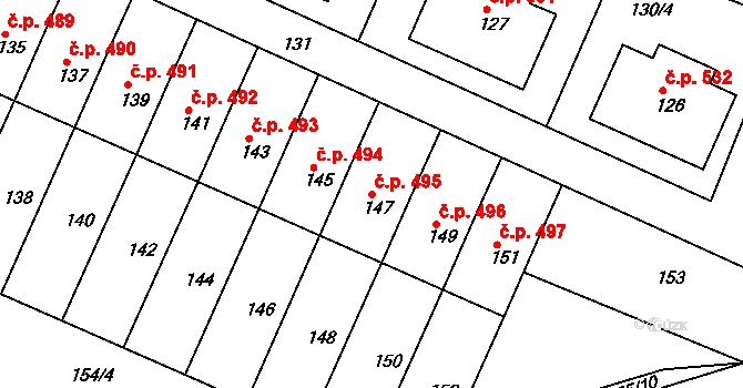 Želechovice nad Dřevnicí 495 na parcele st. 147 v KÚ Želechovice nad Dřevnicí, Katastrální mapa