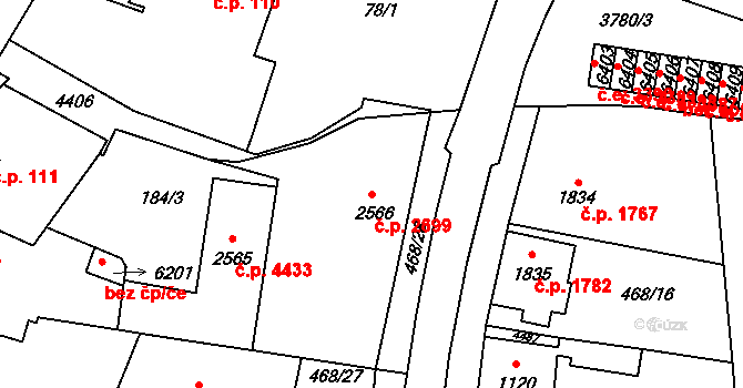 Zlín 2699 na parcele st. 2566 v KÚ Zlín, Katastrální mapa