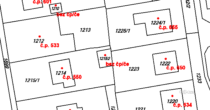 Fulnek 44836201 na parcele st. 1215/2 v KÚ Fulnek, Katastrální mapa