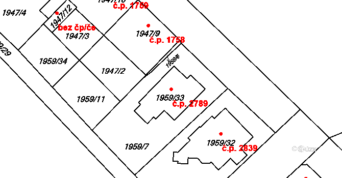 Předměstí 2789, Opava na parcele st. 1959/33 v KÚ Opava-Předměstí, Katastrální mapa