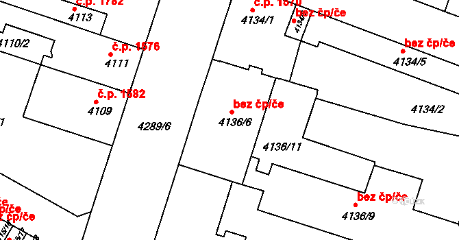Teplice 45128201 na parcele st. 4136/6 v KÚ Teplice, Katastrální mapa