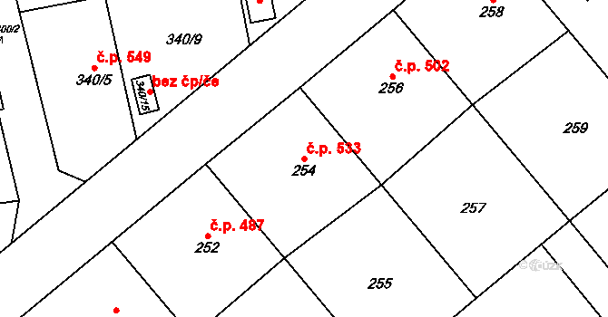 Štěpánkovice 533 na parcele st. 254 v KÚ Štěpánkovice, Katastrální mapa